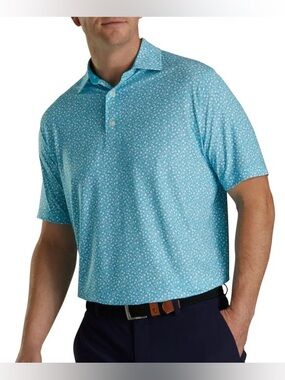FootJoy Golf Polo L Blue Floral ProDry Stretch Tulip Print